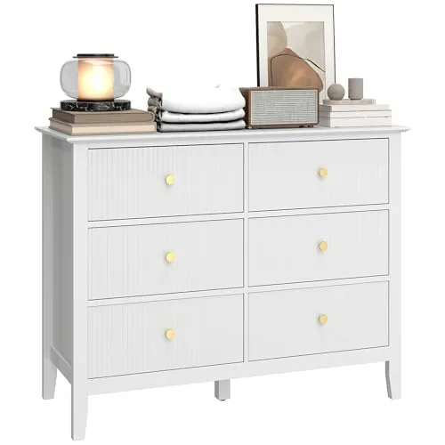 HOMCOM Kommode Sideboard mit 6 Schubladen – Moderner Aufbewahrungsschrank in Weiß