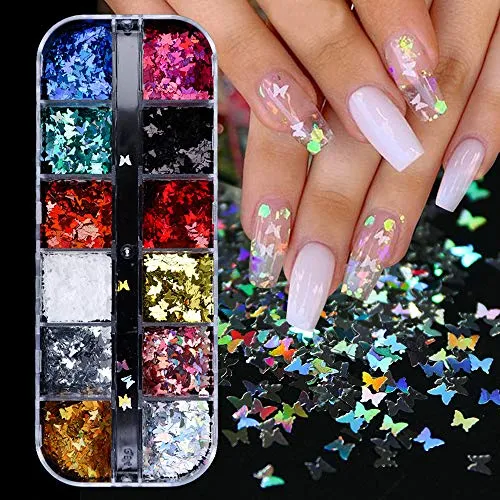 Schmetterlinge Nägel Glitzer Pailletten, 12 Farbe 3D Holographic Schmetterlinge Für Nägel Glitter Sequins Stickers Folie Nägel Zubehör