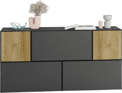 Sideboard VARIANTO 3 Schrank Set 5 tlg., anthrazit matt / Evoke Eiche M2