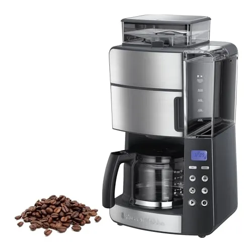 Russell Hobbs Grind&Brew Kaffeemaschine mit Mahlwerk - Filterkaffeemaschine mit digitalem Timer und konischem Kegelmahlwerk für bis zu 10 Tassen, individuell einstellbare Mahlgrade für perfektes Aroma.