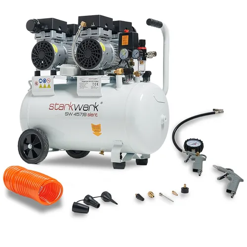 Starkwerk Flüsterkompressor Druckluft Kompressor SW457/8 50L 8bar 1,5kW 69dB