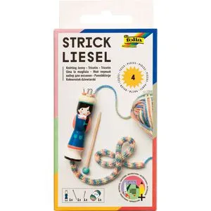 Folia Bastelset 24919 Strickliesel - Strickset für Kinder ab 4 Jahren, inkl. Wolle und Holz- sowie Sticknadel. Ideal für einen kreativen Einstieg ins Stricken und zur Förderung von Motorik und Kreativität.