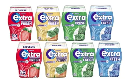 EXTRA Professional Fresh Kaugummi-Mix - 8 Dosen, 4 Sorten - Zuckerfreier Kaugummi-Mix mit intensivem Geschmack in 4 Sorten. Ideal für frischen Atem und angenehme Mundpflege. Praktische Dosen für unterwegs.