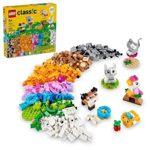 LEGO Classic Creative Pets Building Brick Animals Toy, Kids Build a Dog, Cat, Rabbit, Hamster and Bird, Gift for Animalloving Boys and Girls Aged 5 and Up, Great Build Together Toy, 11034