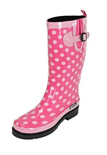MADSea Damen Gummistiefel Ocean High - Pink mit weißen Punkten, 38 EU - Wanderschuhe: Stabile, rutschfeste Gummistiefel mit kälteisolierender Einlegesohle, ideal für nasse Tage und Outdoor-Aktivitäten.