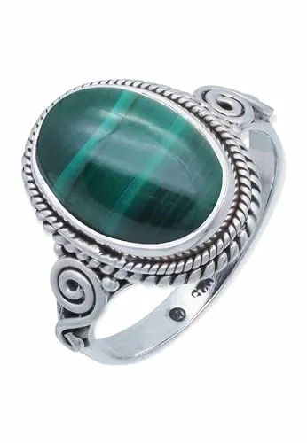 mantraroma Ring Damen Silber 925 Malachit Edelstein grün ausgefallen verspielt