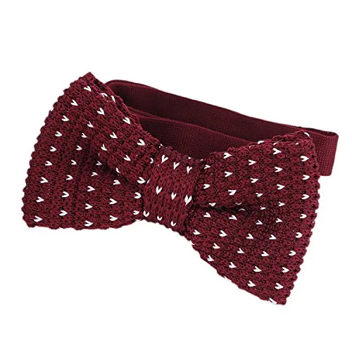 DonDon Herren Strick Fliege gebunden und längenverstellbar 11 x 6 cm dunkelrot-weiß