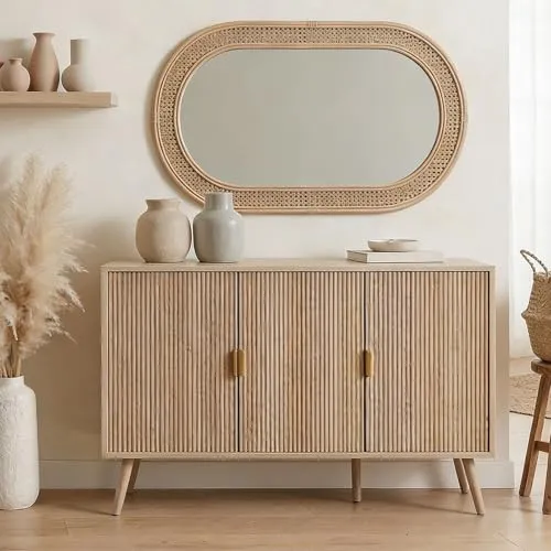 Sideboard ALMA, 120 cm Eiche Finish mit 3 Türen – Skandinavische Kommode für stilvollen Stauraum