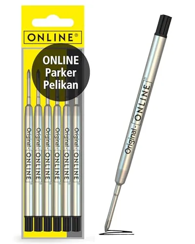 ONLINE 6 Kugelschreiberminen schwarz, G2-Format Strichstärke medium, passend für: Parker, Pelikan, Faber-Castell etc, extrem hochwertig & langlebig, Standard Kugelschreiber Minen