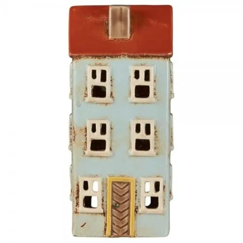 IB Laursen Teelichthalter Nyhavn mit gelbem Türrahmen - Teelichthalter aus Steingut, Maße: 8 x 20 x 9 cm, in fröhlichen Farben und ideal für eine gemütliche Atmosphäre in Ihrem Zuhause.