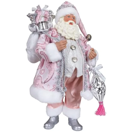 Christmas Paradise Weihnachtsmann stehend 38cm - Weihnachtlicher Zierschmuck, handgefertigte Dekofigur in rosa-silber mit freundlichem Gesicht, ideal für festliche Akzente in jedem Raum.