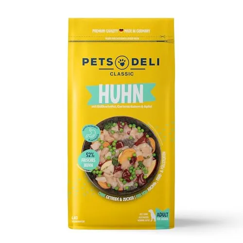 Pets Deli Trockenfutter für Hunde Huhn mit Süßkartoffel, Gartenkräutern und Apfel - ohne Zucker und Gluten, 6kg