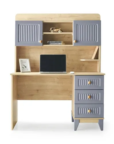 Moderner Schreibtisch mit Stauraum und Regalen - Stylischer Stehschreibtisch mit 5 Schubladen und Regalen, ideal für das Homeoffice. Maße: 121 x 60 x 164 cm, in elegantem Grau. Praktisches Design für Kinderzimmer und mehr.