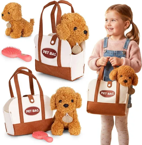 Plüschpudelspielzeug mit Tasche und Bürste für Kinder