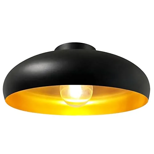 bamyum Deckenlampe Schwarz Gold Androa, Ø40 cm - Lampen: Stilvolle Deckenleuchte im Retro-Design mit mattschwarzem Gehäuse und goldener Innenseite, ideal für Wohnzimmer oder Küche.