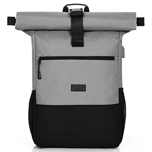 RJEU Rolltop Rucksack für Damen und Herren,Daypack mit 12-17 Zoll Laptopfach,Wasserdichter und Anti-Diebstahl (S33-DarkGray)