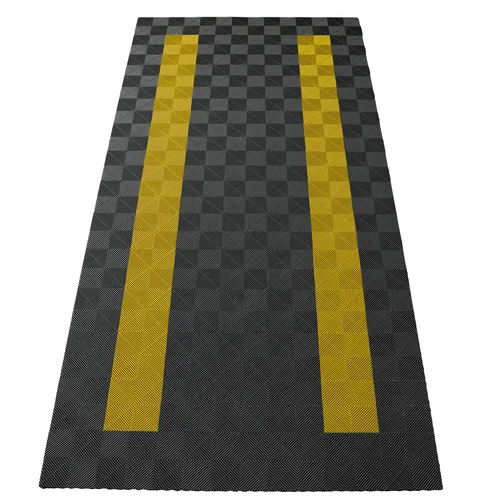 RAMROXX Performance Bodenfliesen Garagenboden 2,8mx5,6m Grau Gelb Set4 - Hochwertige Kunststoffbodenfliesen für Garagen, langlebig und einfach zu verlegen. Ideal für eine ansprechende und pflegeleichte Bodenlösung.