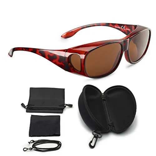 FALINGO Sonnenüberbrille Überzieh Sonnenbrille polarisiert CLASSIC EDITION UV 400 (Leopard, Braun)