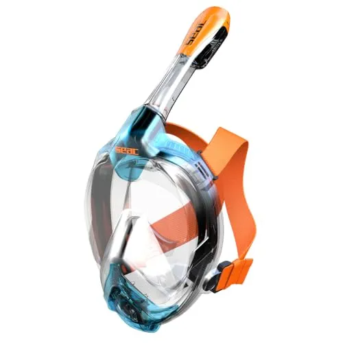 Seac Libera, Vollgesichtmaske zum Schnorcheln mit Schnellverschluss-Schnallen, blau/orange, XS/S