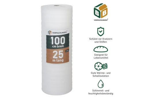 BB-Verpackungen Trittschalldämmfolie Trittschalldämmung 3 mm PE-Schaumfolie, 3 mm Stärke, 25 m²