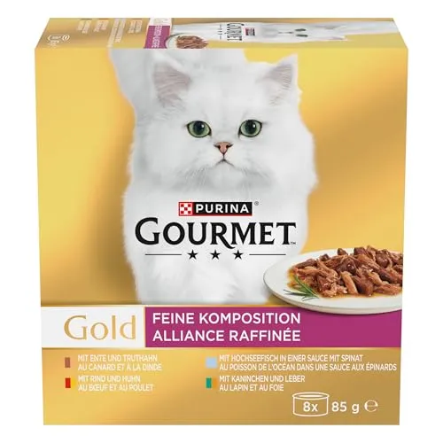 Gourmet Gold Feine Komposition Katzenfutter nass, Sorten-Mix, 12er Pack (12 x 8 Dosen à 85g)