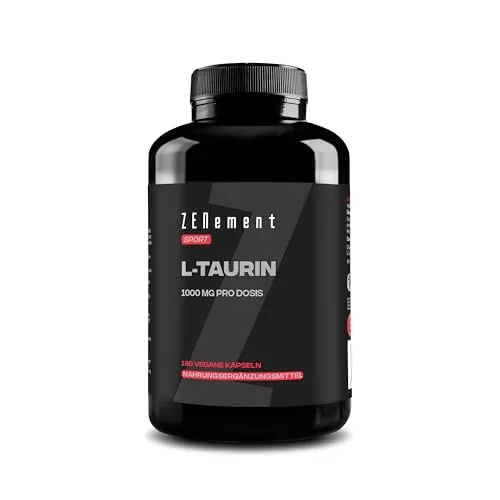 L‑Taurin 1000 mg pro Portion (2 Kapseln) – 180 vegane Kapseln (3‑Monats‑Vorrat) – Reines Taurin – Sportliches Supplement – Ohne Gluten, Ohne Laktose, Ohne Soja, Ohne Zusatzstoffe – Zenement