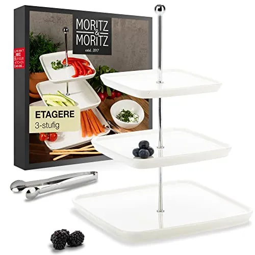 Moritz & Moritz Obst Etagere 3 Etagen - Hochwertige Porzellan Präsentationsschale - Gestufte Serviertabletts & Platten – Elegante 3-stöckige Obst Etagere aus Porzellan, ideal für stilvolle Präsentationen von Obst, Muffins und Snacks.