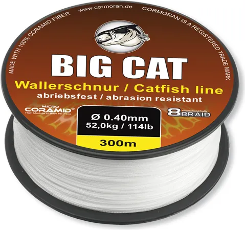 CORMORAN BIG CAT 8-BRAID CATFISH LINE, 300m, 0,4mm, 52kg / 114,64lbs, weiß, Micro Coramid® Wallerschnur, 78-03041