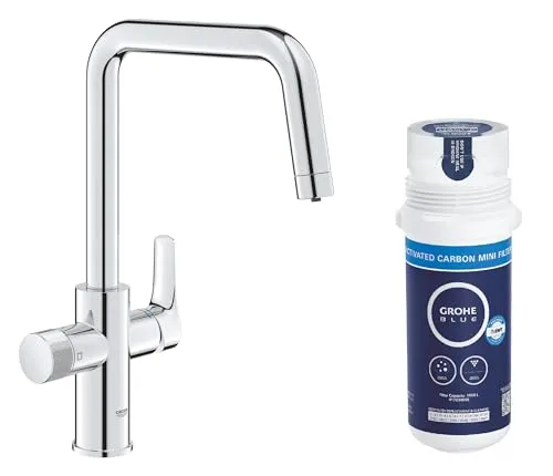 GROHE Untertisch-Wasserfilter Blue Pure Start Starter Set - Armaturen-Set mit 1500 Liter Aktivkohle-Filter, reduziert Chlor und Mikroplastik für reines Trinkwasser. Einhandarmatur mit separatem Griff für gefiltertes Wasser.