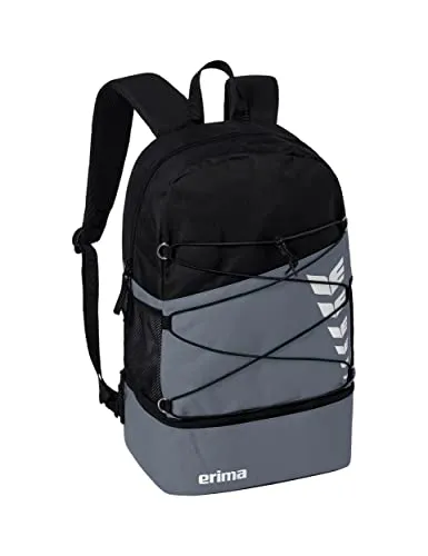 Erima Rucksack Six Wings, grau, 25L - Sonstige Sporttaschen mit Bodenfach zur separaten Aufbewahrung von Schuhen, ideal für Sport und Freizeit. Gepolsterte, verstellbare Schultergurte und abnehmbare Balltasche bieten zusätzlichen Komfort.