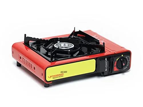 Rothenberger Gourmet Piezo Gas Camping Kocher RS 220 - Campingkocher aus Edelstahl mit 2.000 Watt Leistung, Piezozündung und sicherem Kartuschenanschluss für flexibles Kochen unterwegs.