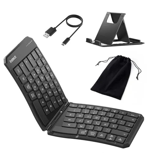 Inateck Faltbare Ergonomische Tastatur - Kabellose Tastatur mit dual-faltbarem Design, ideal für mobiles Arbeiten. Ergonomisches Layout und 3-Geräte-Umschaltung für optimale Produktivität unterwegs.