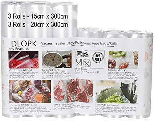 Vakuumierbeutel,Vakumiererbeutel 6 Rollen 20x300cm & 15x300cm folienrollen für alle vakuumierer, BPA-frei, stark & reißfest, 150µm, Sous Vide geeignet, wiederverwendbar vakuumrollen
