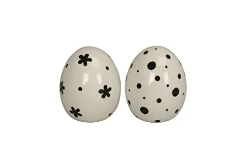 finehomegarden Keramik Ei DOLOMIT 2erSet schwarz/Weiss Osterei Ø6,5cm H8,5cm Osterdeko Ostern