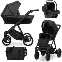 Kinderwagen IVENTO Sportwagen Babywagen Babyschale Komplettset Kinder Wagen Autositz Set 3 in 1 (Black Pearl, Rahmenfarbe: Schwarz)