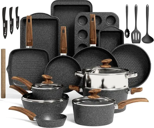 30-teiliges Induktion Kochgeschirr & Backgeschirr Set mit Granit Antihaft-Beschichtung