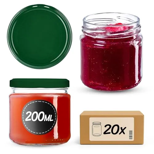 KADAX 20er Set Einmachgläser 200 ml mit Twist-Off Deckel Ø 66 mm – Dickwandige, luftdichte Dessertgläser, spülmaschinenfest, ideal für Marmelade & Eingemachtes