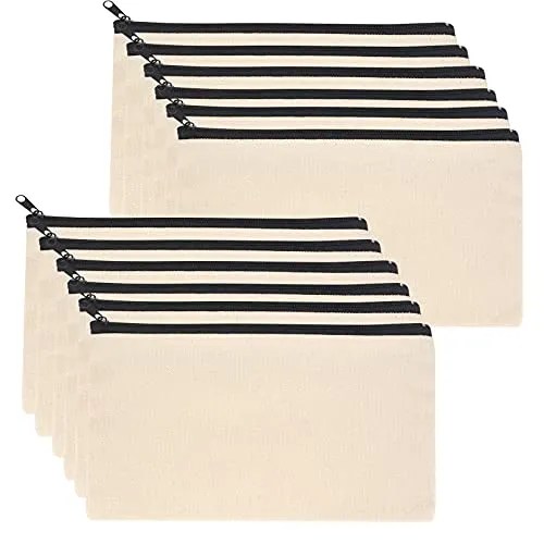 ZHENGYYUU 12 Stück DIY Blanko Stoffbeutel, Reise Kulturbeutel, Kosmetiktaschen mit Reißverschluss, Makeup Tasche, Brautjungfern Geschenk Mäppchen, Federmäppchen Klein für Reisen - 21 x 12 cm