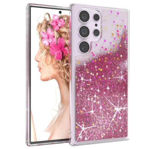 Für Samsung Galaxy S23 Ultra Handyhülle Flüssig Glitter Hülle Handy Cover Pink