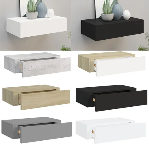 Wandschrank Wandregal mit Schubladen - Elegantes Wandregal in Eiche und Weiß, ideal für das Arbeitszimmer. Mit 1 Schublade und kompakten Maßen (40 x 23.5 x 10 cm) bietet es stilvolle Aufbewahrungslösungen.