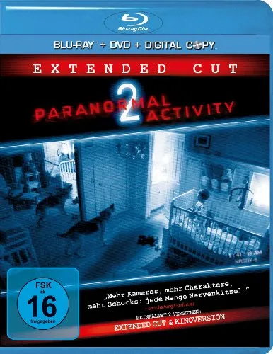 Paranormal Activity 2 (Extended Cut) - Blu-ray mit DVD + Digital Copy - Spannender Horrorfilm, Freigegeben ab 16 Jahren, inklusive erweiterter Fassung und zusätzlichem Bonusmaterial.