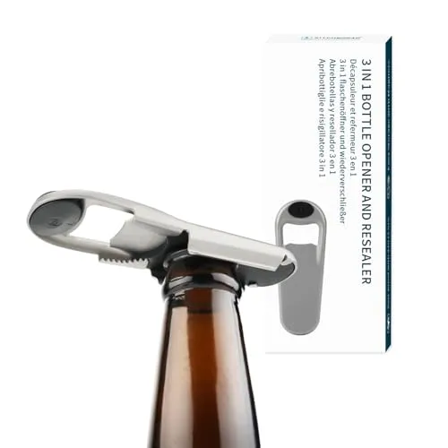 KITCHENDAO 3 in 1 Bierflaschenöffner mit Verschluss, Flaschenöffner mit Wiederverschließer Luftdicht Gummi,Langlebig und Rostfrei Durch Edelstahl, Flaschenöffner Mit Magnet am Kühlschrank Befestigen
