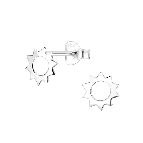 Monkimau - Sonnen Ohrringe, Ohrstecker, Ohrschmuck - aus 925 Sterling Silber - für Damen und Mädchen - handgefertigt, hypoallergen und kleine Geschenkidee