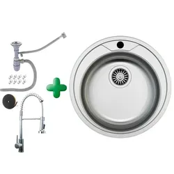 Edelstahlspüle Ø 51 cm + Armatur Spiral