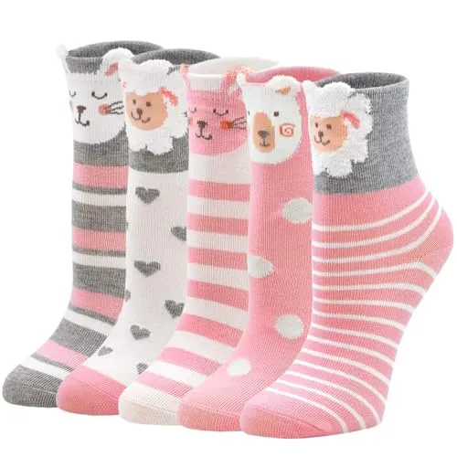 PUTUO Kinder Mädchen Socken Kindersocken: Kinder Bunte Witzige Socken Mädchen Lustige Tier Strümpfe aus Baumwolle 5-7 Jahre 5 Paare