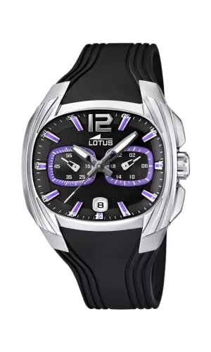 Lotus Herren Analog Uhr Schwarzes Kautschuk - Quarz - Chronograph - Kalender - Mineralglas - 5 ATM Wasserdicht 15756/3 Special Prices