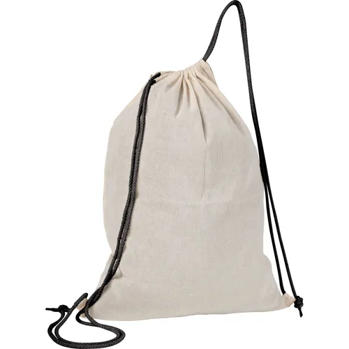 Baumwolle Gymbag / Sportbeutel / Turnbeutel / weiß mit schwarzen Kordelzügen