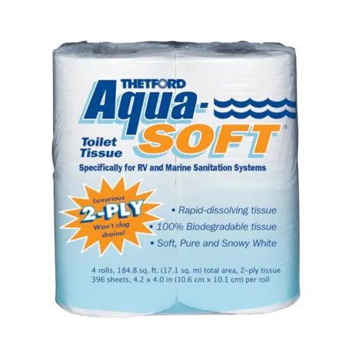 Thetford 03300 Aqua-Soft WC-Tissue, 2-lagig, 4 Rollen