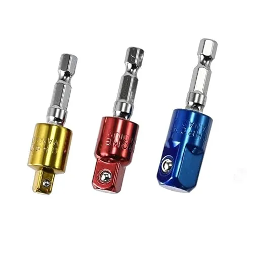 NestNook 3-teiliges, um 360° drehbares Steckschlüssel-Adapter-Set, Schlagschrauber-Umrüstwerkzeug, 1/4-Zoll-Sechskantschaft auf 1/4-Zoll-3/8-Zoll-1/2-Zoll-Vierkantantrieb