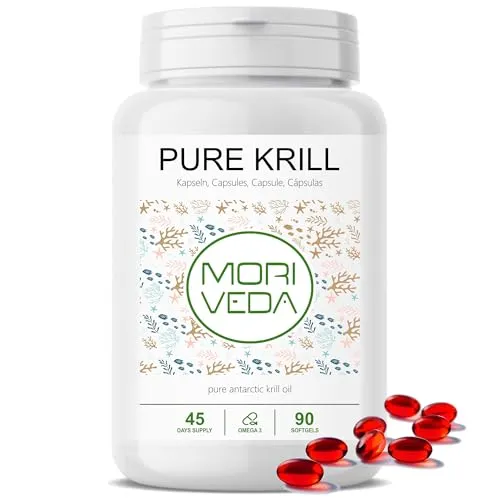 Krillöl Kapseln - 1000mg PURE Krill Öl für 45 Tage - mit Astaxanthin Omega 3-6 EPA DHA Cholin Phospholipide - Moriveda 1x 90 Kapseln